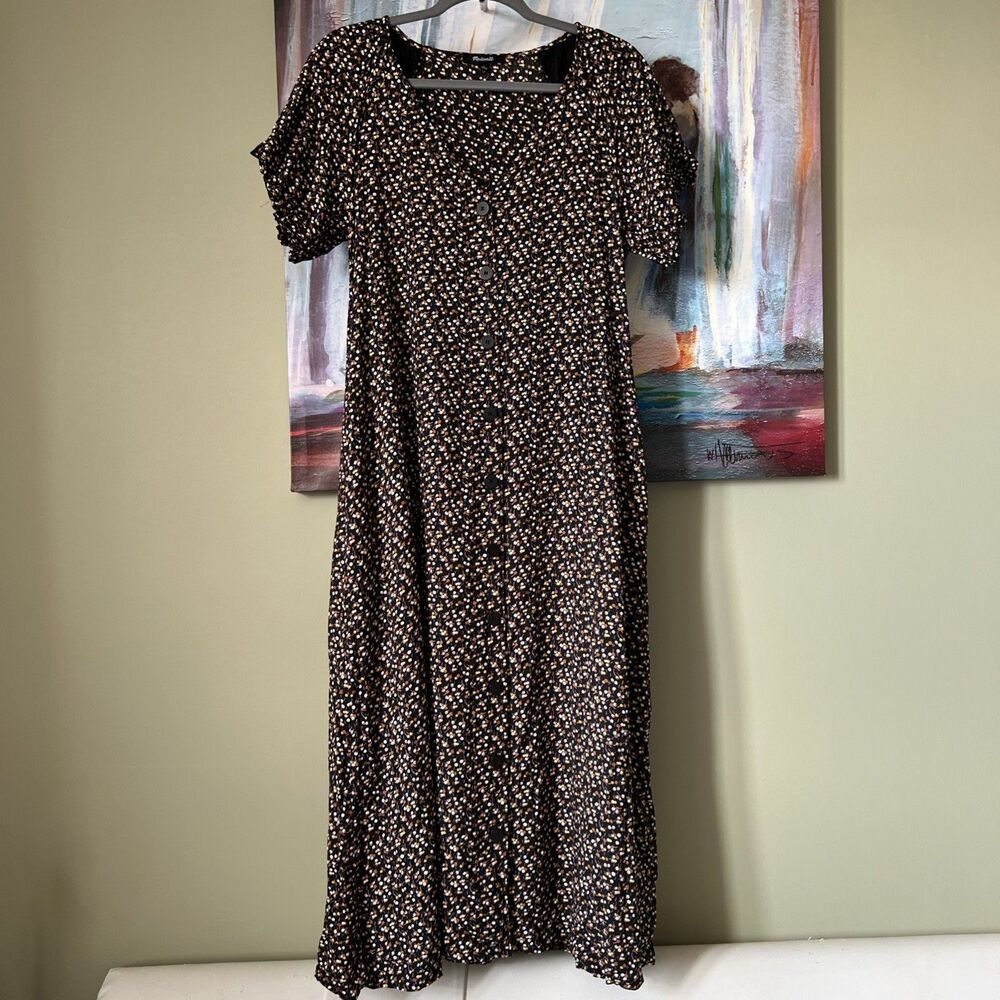 Madewell Sz S Midi Dress Brown Blue Button Down  EXCELLENT